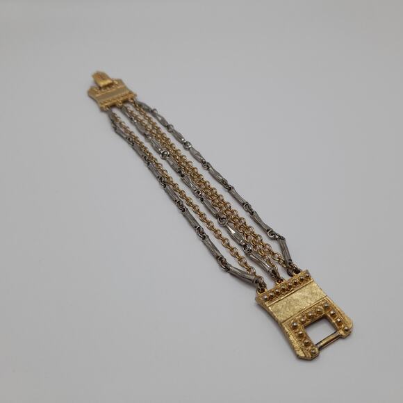 Vintage CELEBRITY Gold Silver Tone Chain Design, Designer Signed, 1960s, 7 1/8" - Picture 12 of 14